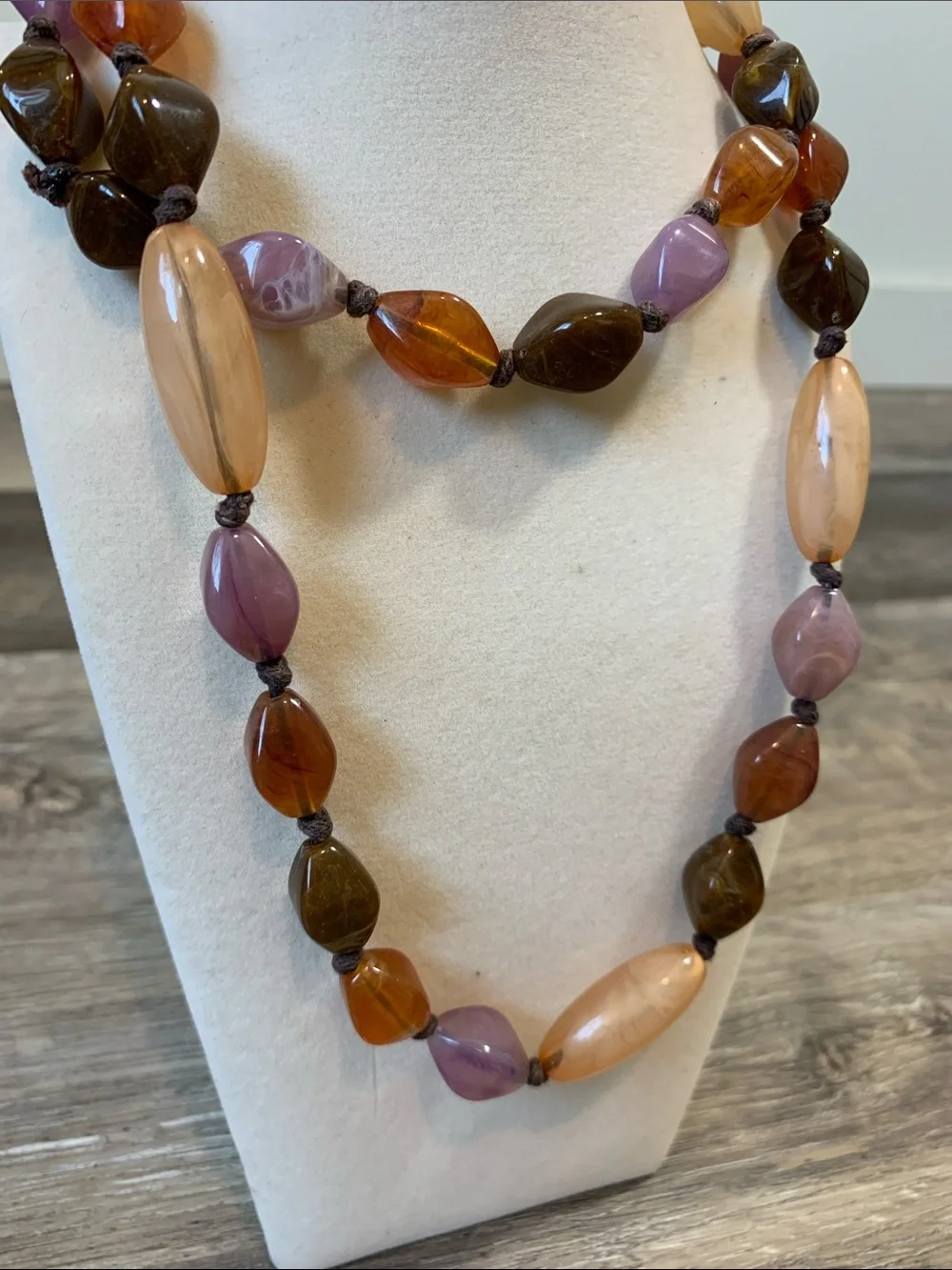Beaded Long Necklace in Peach, Purple & Brown